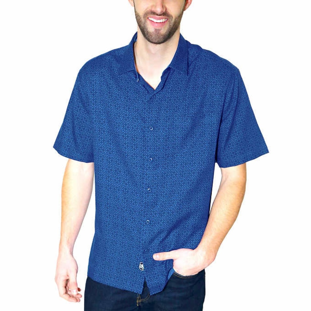 Nat Nast Mens Blue Silk Blend Button Down Shirt